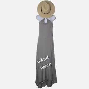 Banana Republic Gray XS Maxi Dress Ruffle High Low Cotton Modal Rhinestone